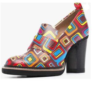 YDN Colorful Chunky High Heels Round Toe Oxford Loafer Dress Pump